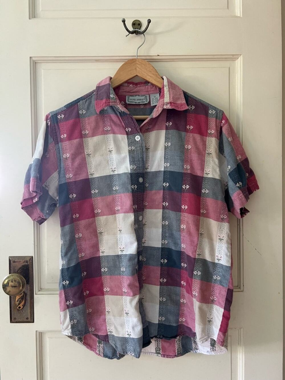 Vintage Jane Ashley Button Down, Chunky Plaid, Size Medium